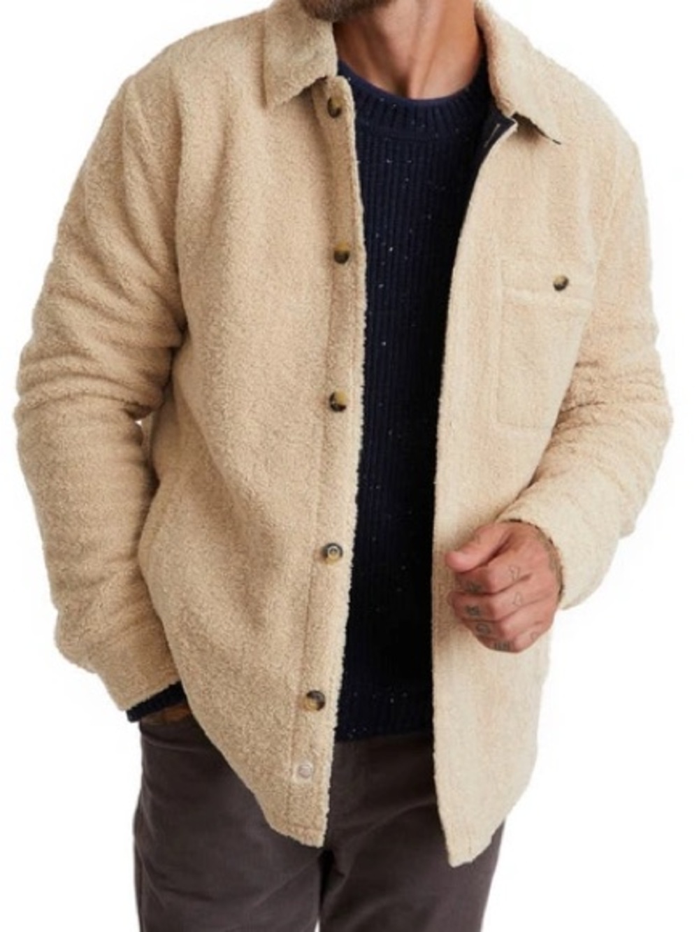 Marine Layer Men M Fleece Sherpa Shirt Jacket Quilt Line Shacket